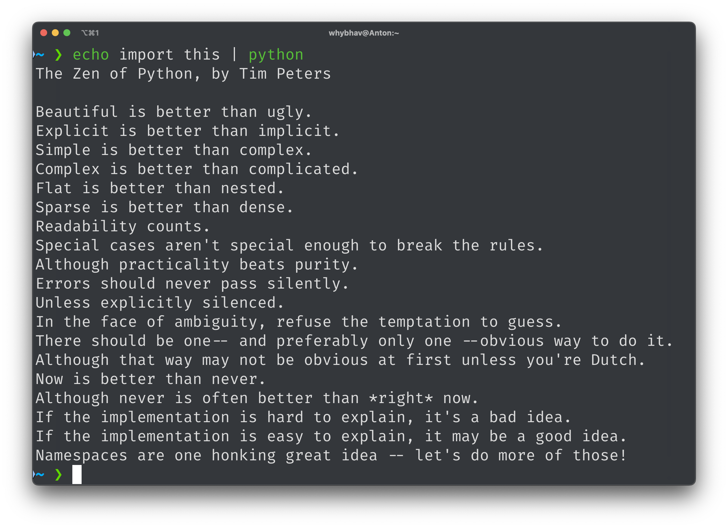 Zen of Python by Tim Peters